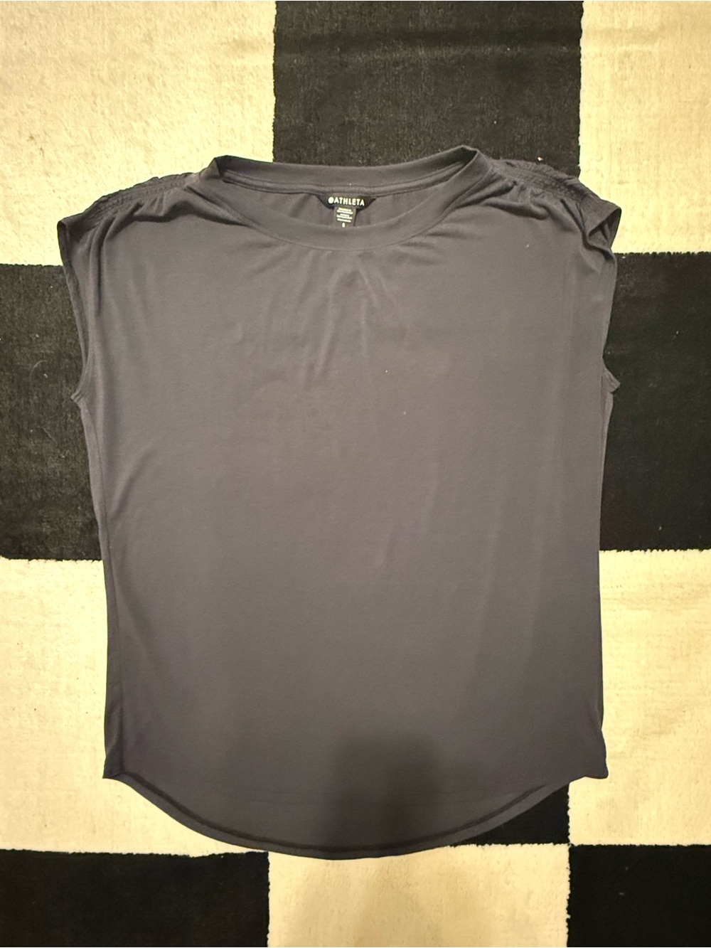 Athleta Women's Black Sleeveless Crewneck Tank with Rouched Shoulders